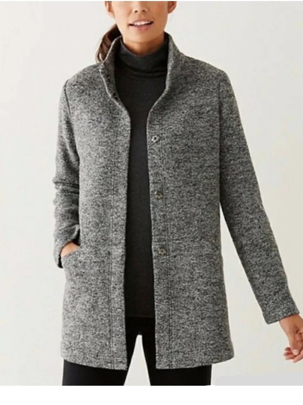 J. Jill PureJill textured marked coat wool blend XS pewter gray mock neck